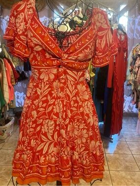 Angie Red & White Floral Twist-Front Mini Dress